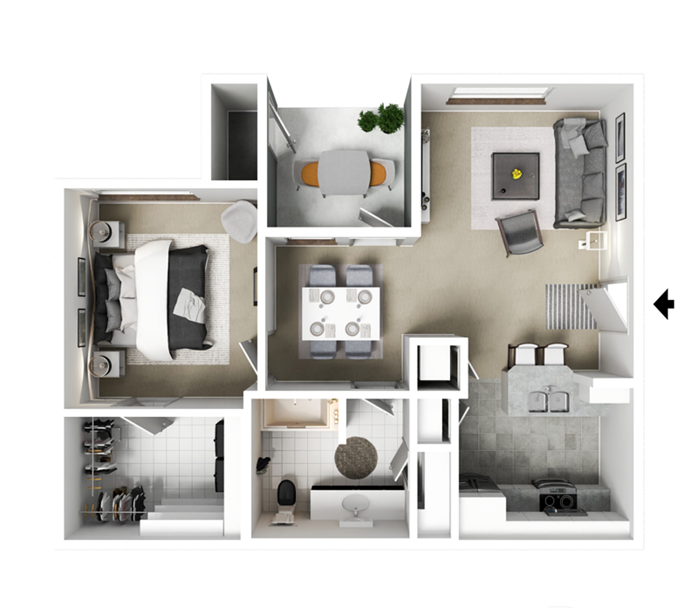 1 Bed 1.0 Bath Floor Plan